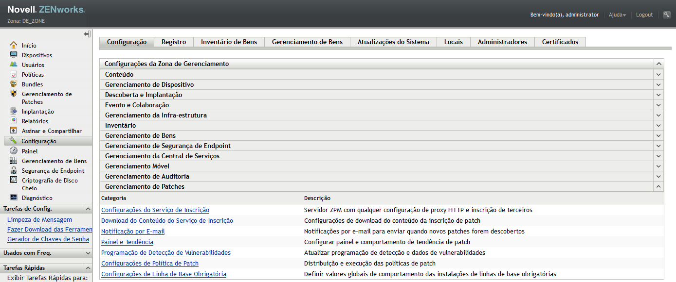 Guia Configuração, Seção Gerenciamento de Patches