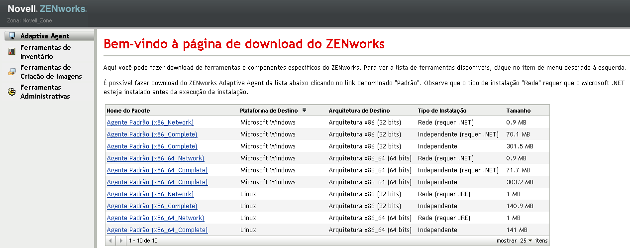 Página de download do ZENworks