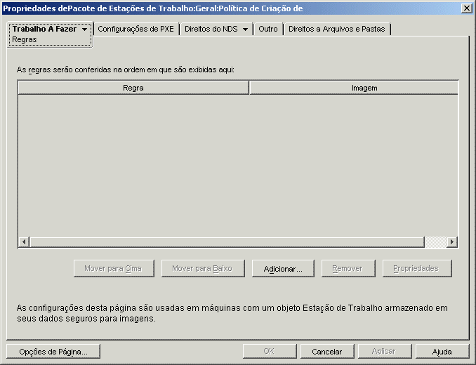 A página Regras da política de Criação de Imagens da Estação de Trabalho.