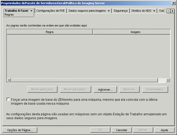 As propriedades da página Regras, da política do Servidor de Criação de Imagens.