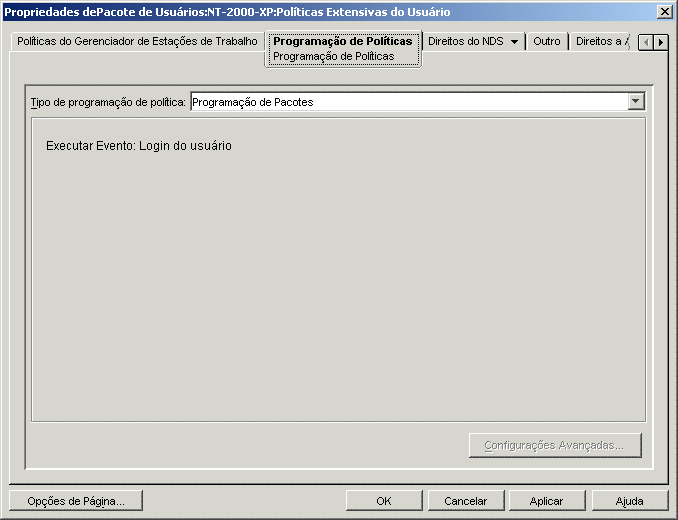 A página Programação de Políticas de Políticas Extensivas do Usuário.