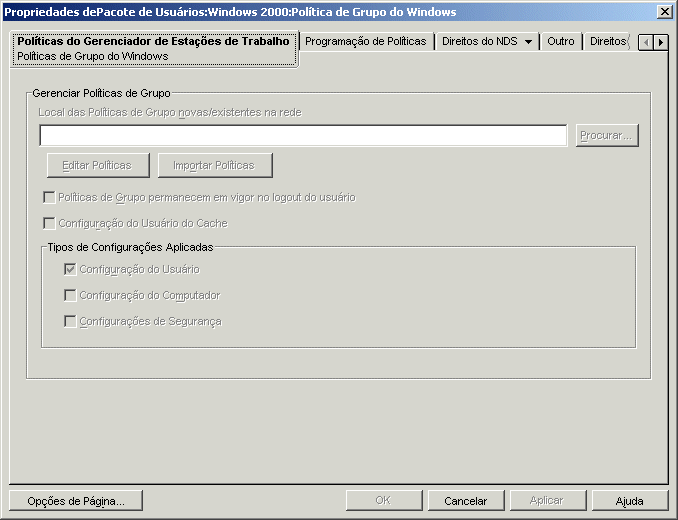 A página Políticas de Grupo do Windows.