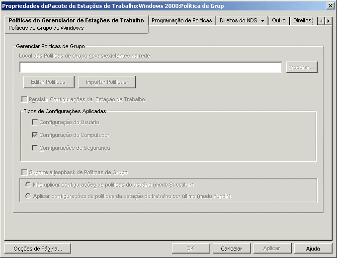 A página Políticas de Grupo do Windows.