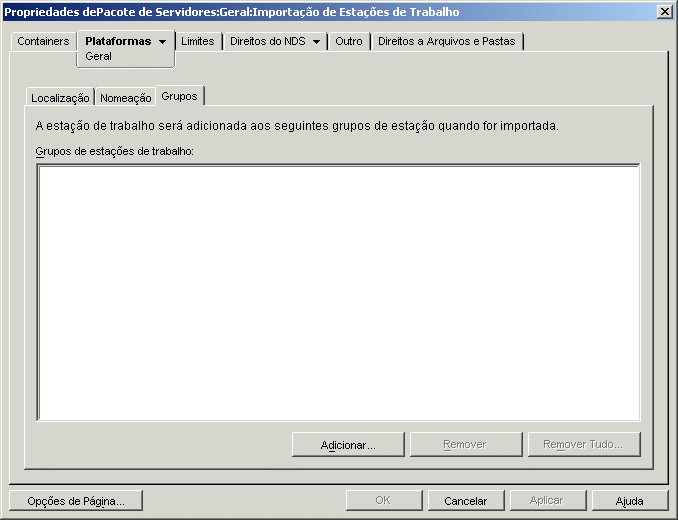 A página Grupos da política de Importação de Estações de Trabalho.