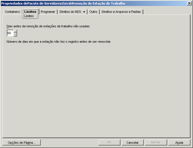A página Limites da política de Remoção de Estação de Trabalho.