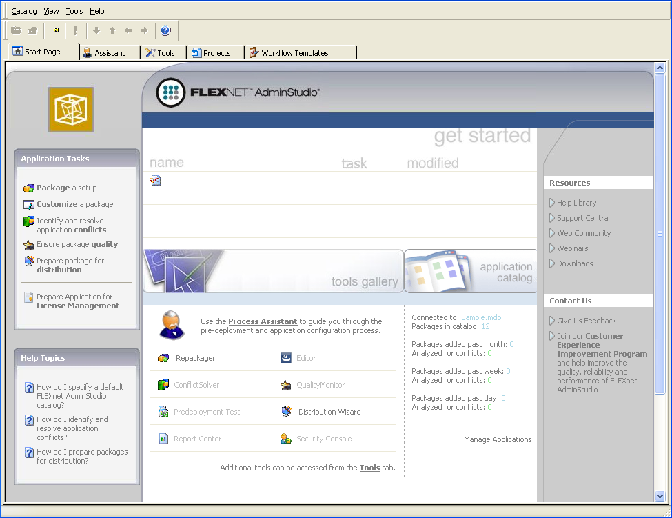 Tela principal do AdminStudio ZENworks Edition