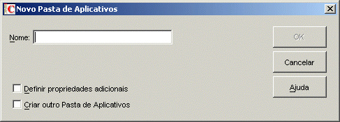 Caixa de diálogo Novo Aplicativo: Pasta