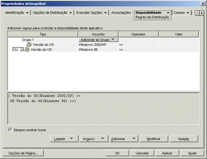 Página Regras de Distribuição do objeto Aplicativo