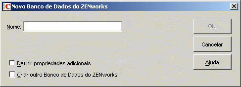 Caixa de diálogo Novo Banco de Dados do ZENworks