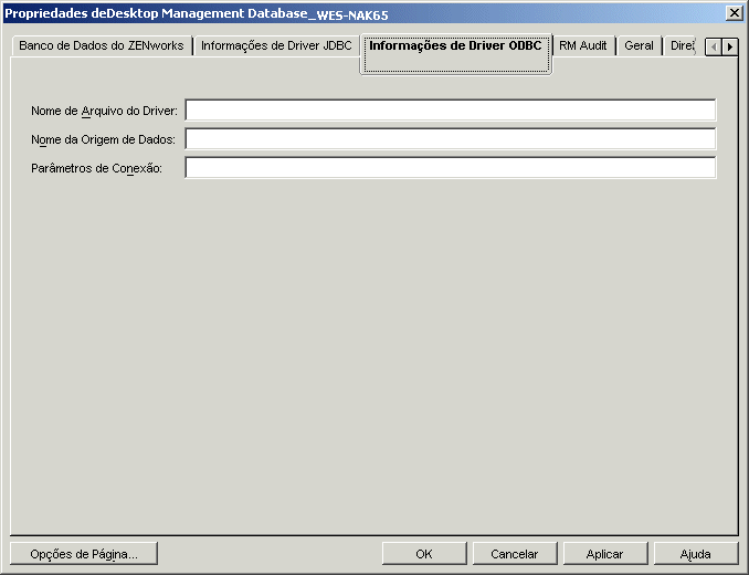 Página Informações de Driver ODBC