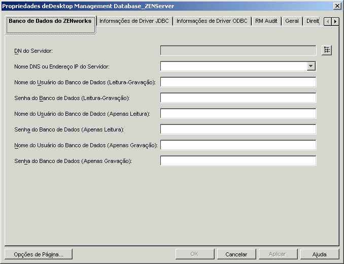 Página Banco de Dados do ZENworks