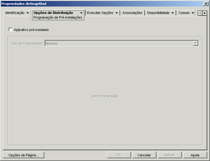 Página Programação de Pré-instalações do objeto Aplicativo