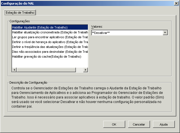 Caixa de diálogo Configuração do NAL com a guia Estação de Trabalho exibida
