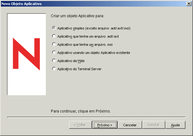 Caixa de diálogo Novo Objeto Aplicativo