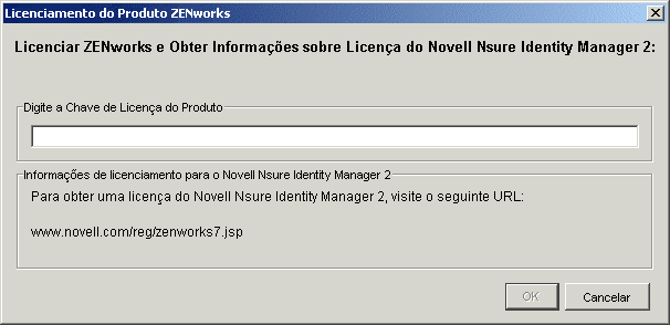 Caixa de diálogo Chave de Licença do Produto