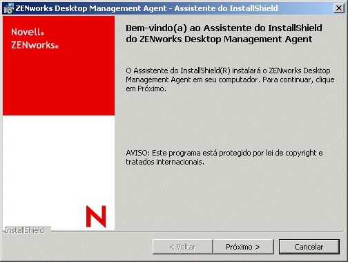 A página de introdução do Assistente de Instalação do Agente do ZENworks Desktop Management.