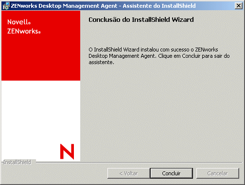 A página Assistente do InstallShield concluído do Agente do ZENworks Desktop Management.