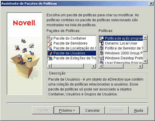 Página Seleção de Pacote de Políticas no Assistente de Pacotes de Políticas