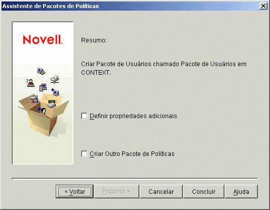 Página Resumo no Assistente de Pacotes de Políticas