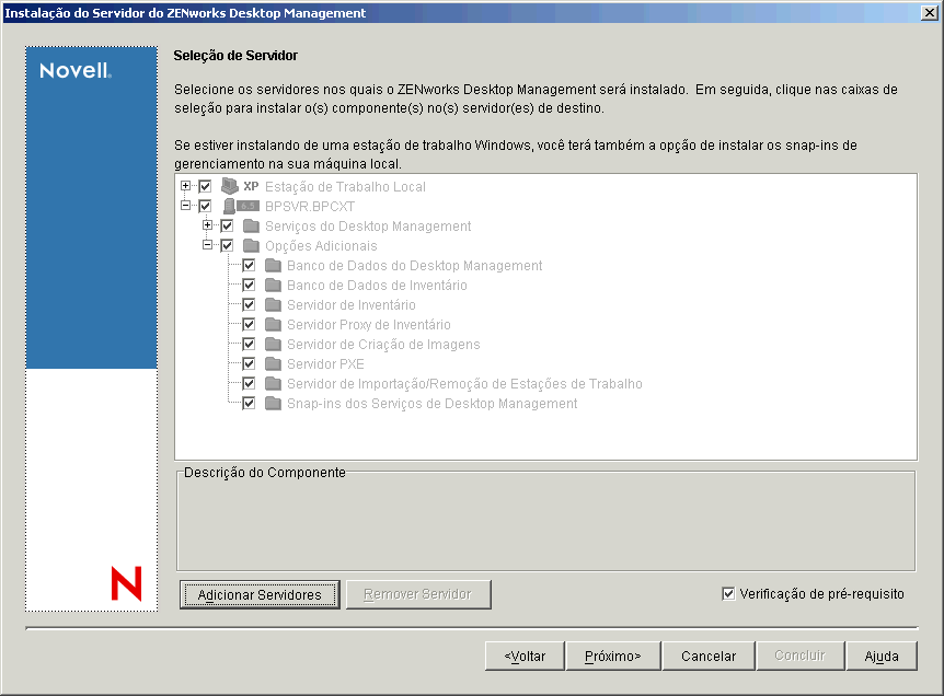 Programa de instalação do Servidor do ZENworks Desktop Management > página Seleção de Servidor