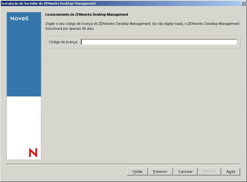 A página Licenciamento do ZENworks Desktop Management do Assistente de Instalação do Servidor do Desktop Management.