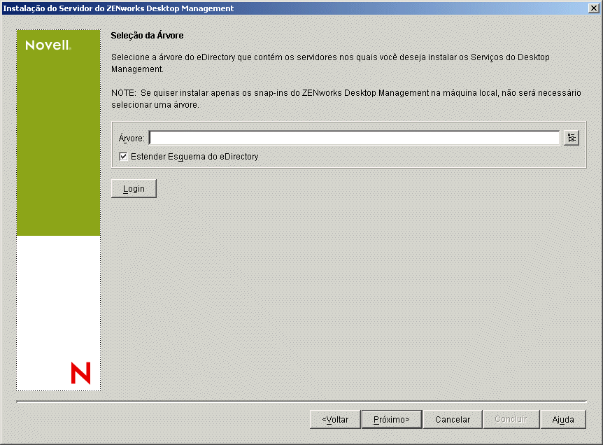 A página Seleção da Árvore do Assistente de Instalação do Servidor do ZENworks Desktop Management.