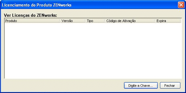 Menu de licenciamento do ZENworks