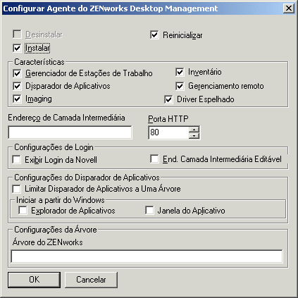 Caixa de diálogo Configurar Agente do ZENworks Desktop Management