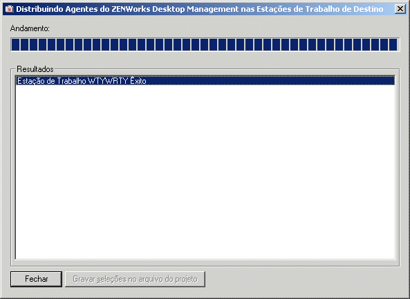 Caixa de diálogo Distribuindo Agentes do ZENworks Desktop Management nas Estações de Trabalho de Destino.