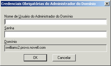 Caixa de diálogo Credenciais Obrigatórias do Administrador do Domínio