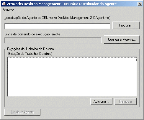 Caixa de diálogo Utilitário Distribuidor do Agente