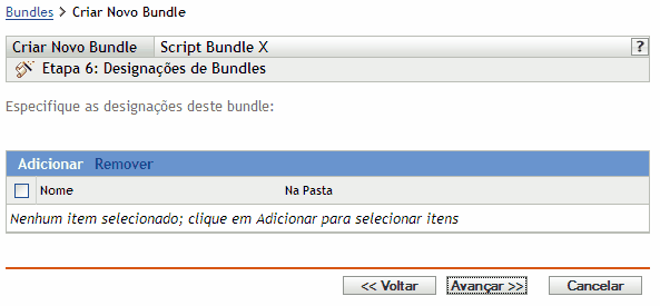 Etapa 6 para criar um novo bundle: Designações de Bundles