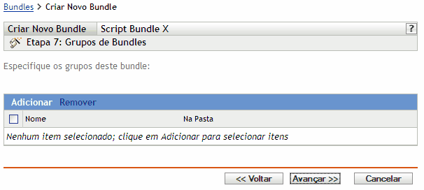 Etapa 7 para criar um novo bundle: Grupos de Bundles