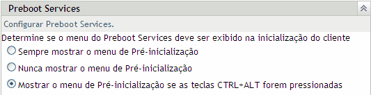 Seção Opções do Menu de Pré-inicialização