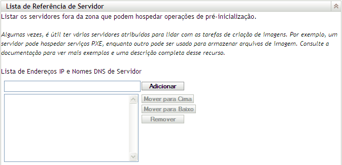 Seção Lista de Referência de Servidor