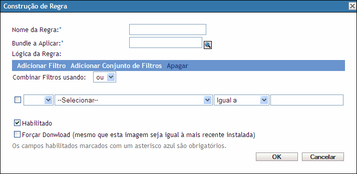 Caixa de diálogo Construção de Regra