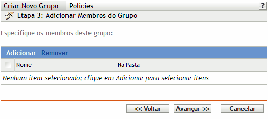 Página Adicionar Membros do Grupo