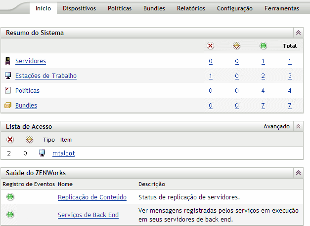 Página de resumo e Lista de Acesso