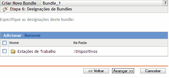 Página Designações de Bundles