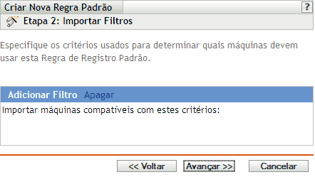 Página Importar Filtros