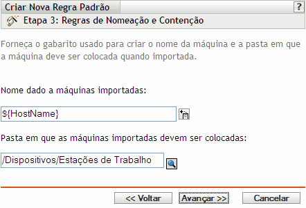 Página Regras de Nomeação e Contenção