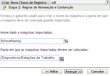 Página Regras de Nomeação e Contenção