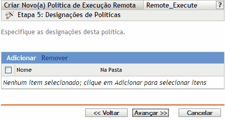 Página Designações de Políticas