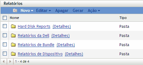Nova pasta na página Relatórios