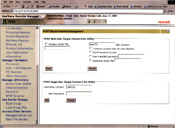 NFAP Simple Password Management screen