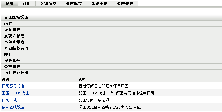 增补程序管理配置选项