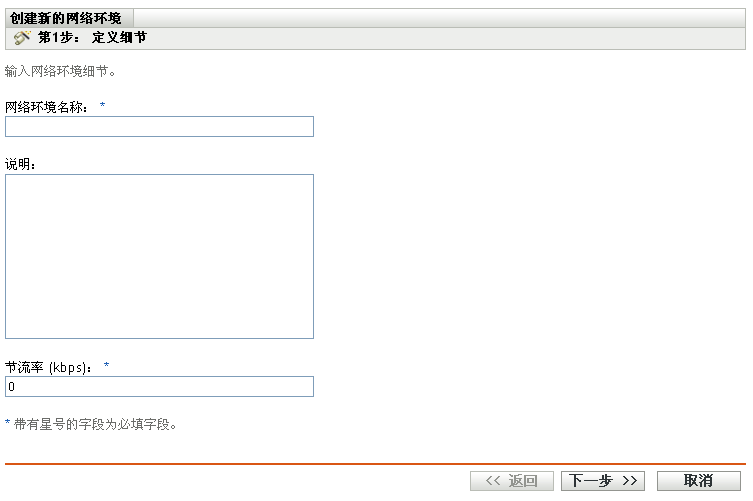 “创建新网络环境”向导的“定义细节”页