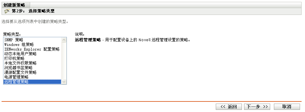 “创建新策略”向导的“选择策略类型”页
