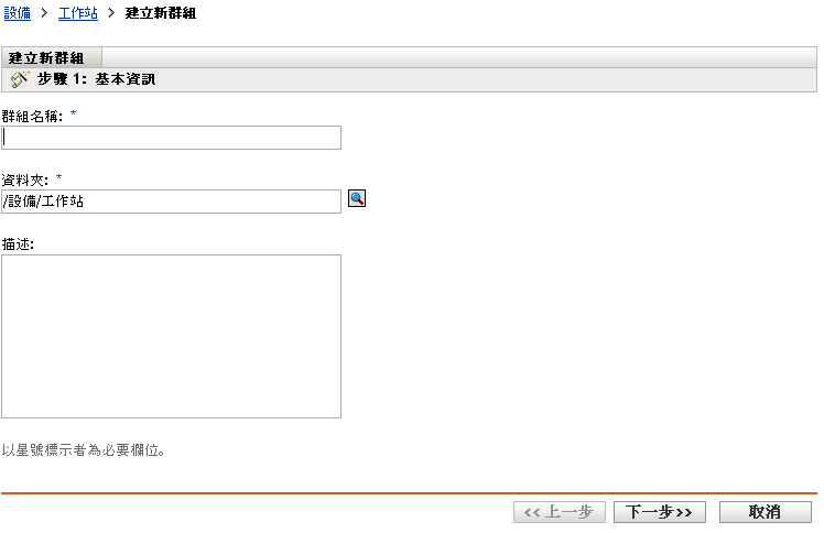 建立新群組精靈 - 基本資訊頁面