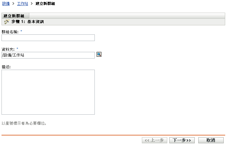 建立新群組精靈 - 基本資訊頁面